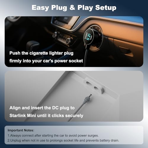 Starlink Mini Car Adapter 10FT Digital Display 12V-24V Power Cable