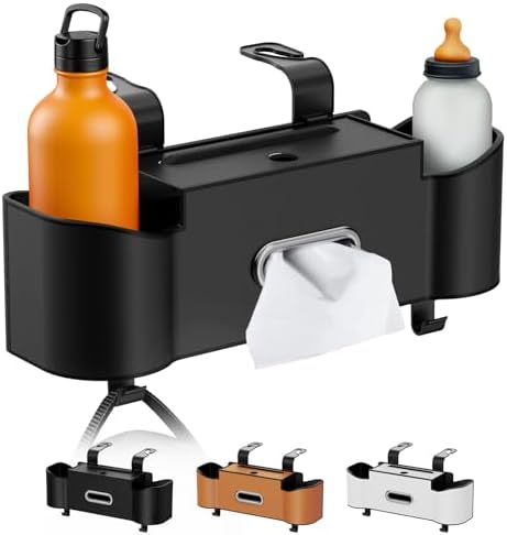 3-in-1 Car Organizer with Tissue Holder Cup Holders and Purse Hooks