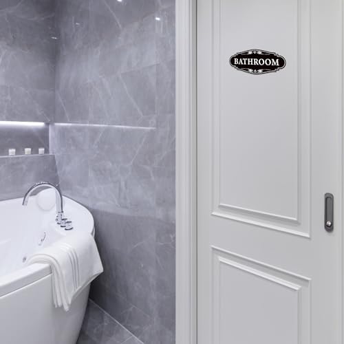 Bathroom Sign Sticker Black 10x45 Inches