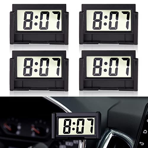 KANBIT 4-Piece Mini Digital Car Dashboard Clock with Clear LCD Display Black