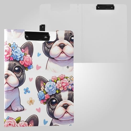 Kawaii French Bulldog Flower Folding Clipboard A4 Size