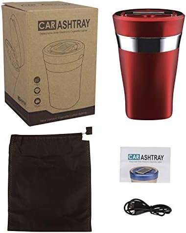 Car Ashtray with Detachable Lighter and Solar Power Red