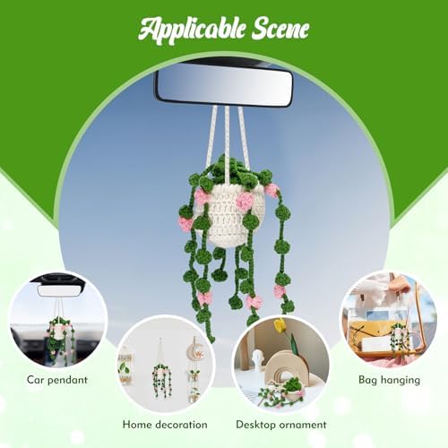 EoaMen Crochet Plant Car Mirror Accessory