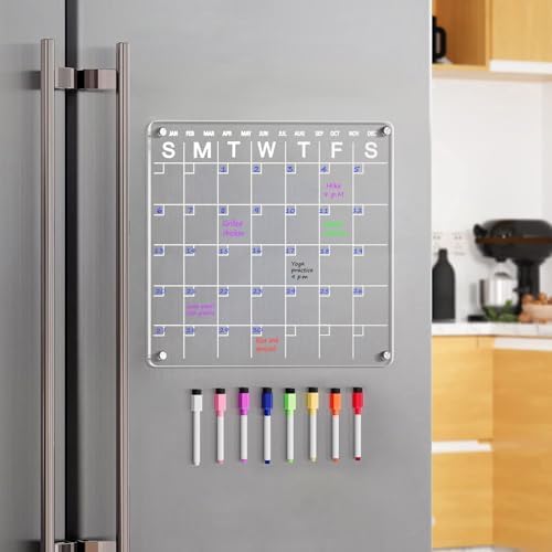 OAFORE Acrylic Fridge Calendar 12x12 Magnetic Dry Erase Board