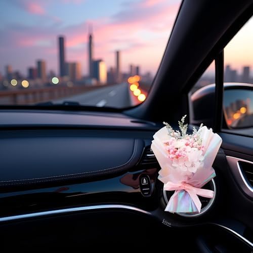 Pink Mini Dried Flowers Bouquet for Car Air Vent Clips