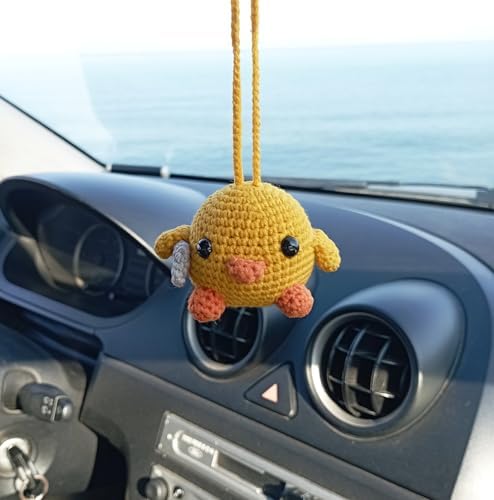Cute Crochet Duck Car Mirror Charm Decoration