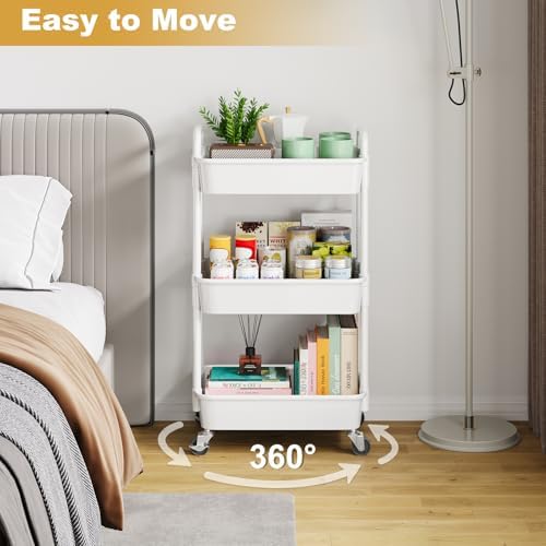 3 Tier Plastic Rolling Cart with Lockable Wheels