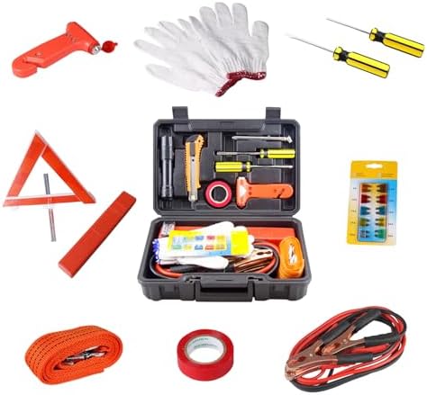 Car Emergency Kit with Jumper Cables and Safety Tools
