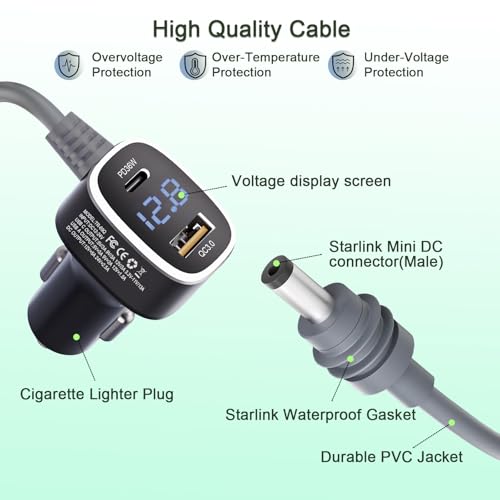 Welangle 3 in 1 Car Power Cable for Starlink Mini