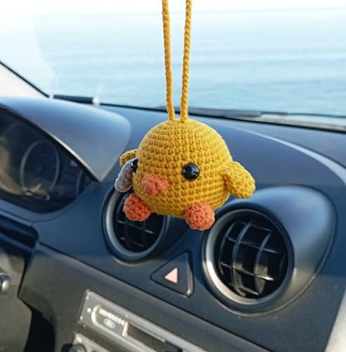 Cute Crochet Duck Car Mirror Charm Decoration