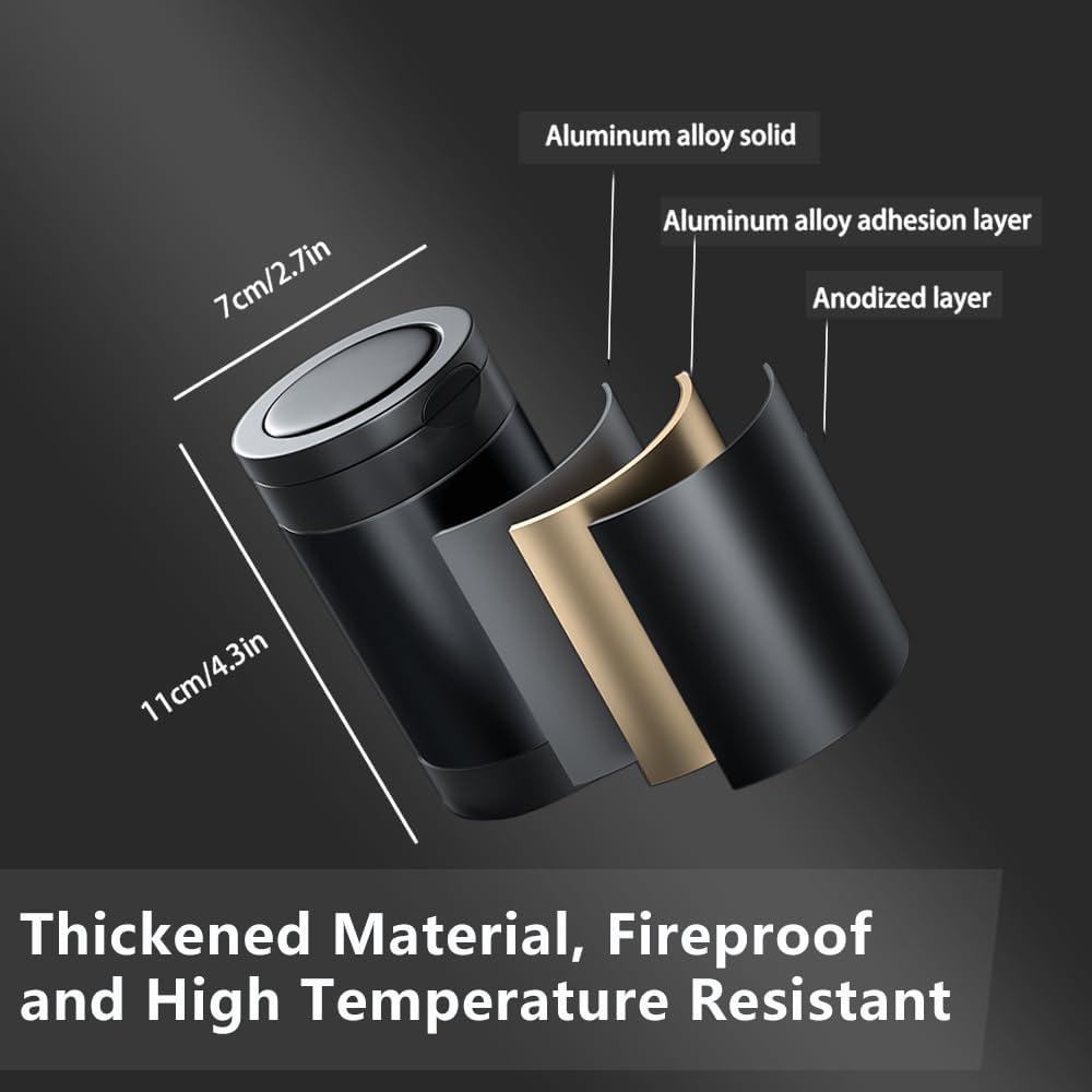 Car Ashtray with LED Light and Lid Smokeless Durable Portable Black