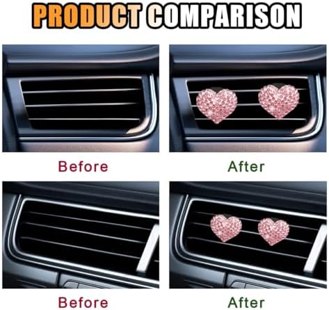 2PCS Heart-Shaped Crystal Air Vent Clip for Car