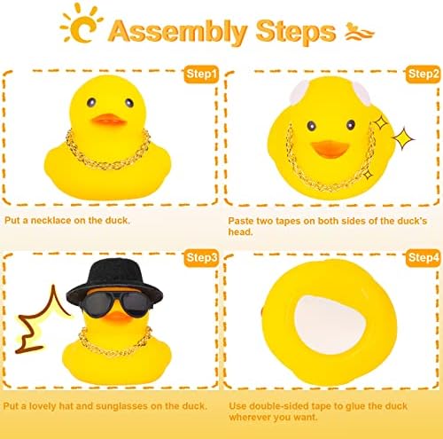 Yellow Duck Car Dashboard Decor with Beanie Hat Necklace Sunglasses
