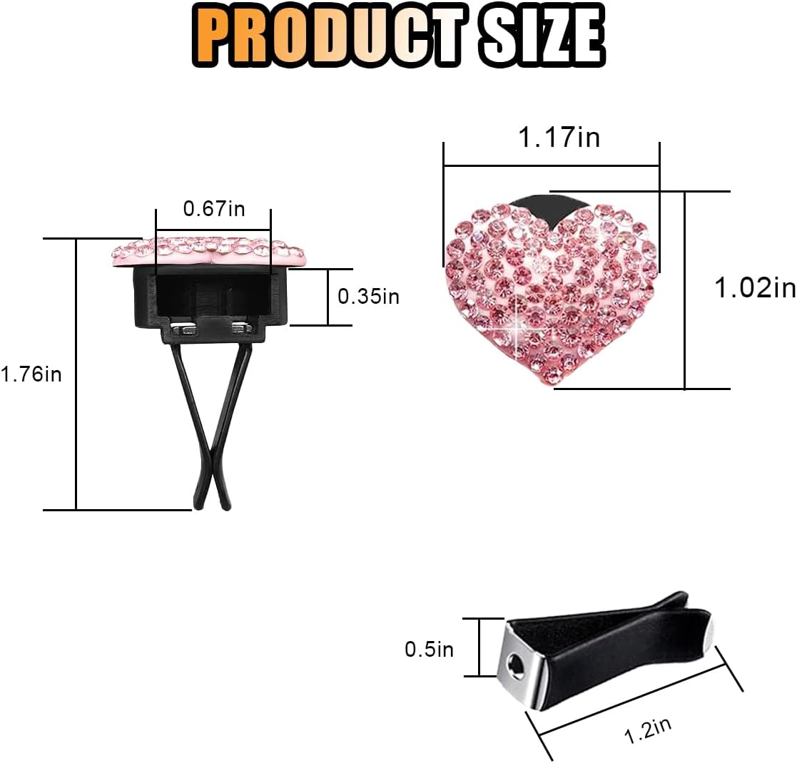 2PCS Heart-Shaped Crystal Air Vent Clip for Car
