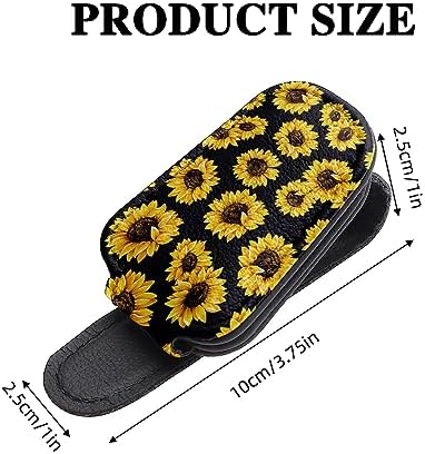 Vibrant Sunflower Magnetic Leather Car Visor Clip