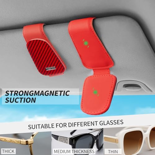 T-carbon Magnetic Leather Sunglass Holder for Car Visor Red