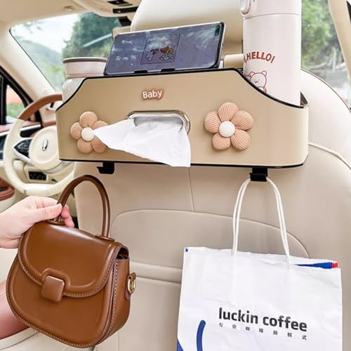 Car Headrest Back Seat Organizer with Cup Holder and Tissue Box