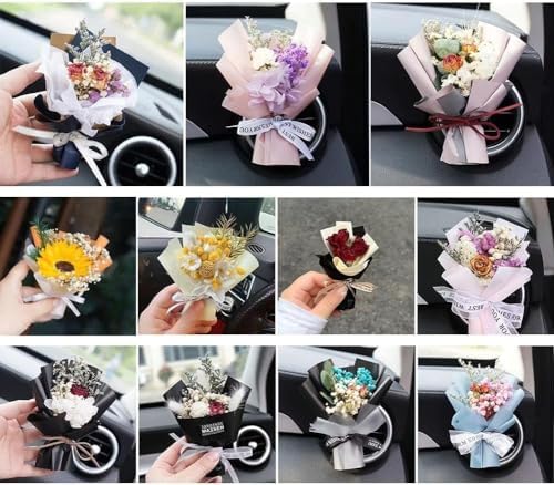 Blue Mini Dried Flowers Bouquet Car Air Freshener Vent Clip