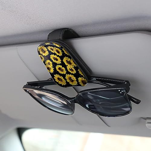 Vibrant Sunflower Magnetic Leather Car Visor Clip