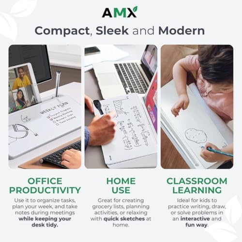 AMX Small Glass Dry Erase Board - Keyboard Stand and Desk Organizer