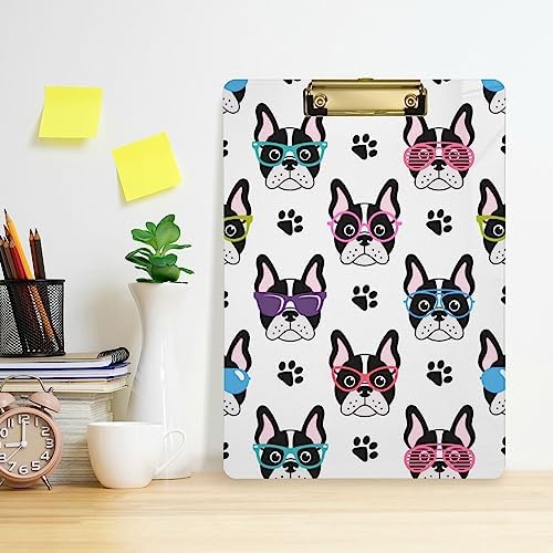 Gredecor French Bulldogs Clipboard with Glasses for A4 Paper