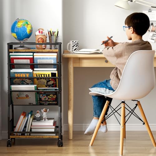 8 Tier Rolling Book Cart with Wheels and 2 Sides Access
