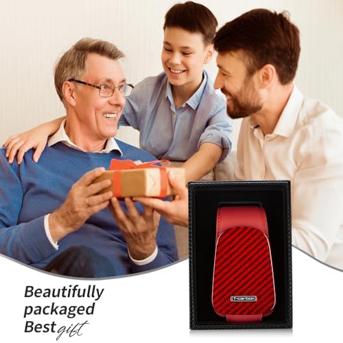 T-carbon Magnetic Leather Sunglass Holder for Car Visor Red