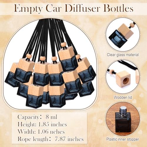 100pcs Square Black Glass Diffuser Bottles with Lanyards and Instruction Cards