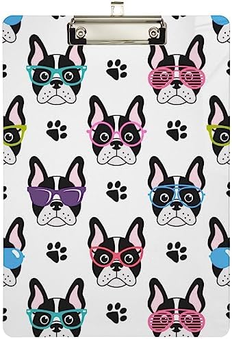 Gredecor French Bulldogs Clipboard with Glasses for A4 Paper