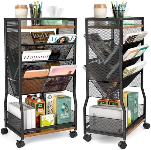 8 Tier Rolling Book Cart with Wheels and 2 Sides Access