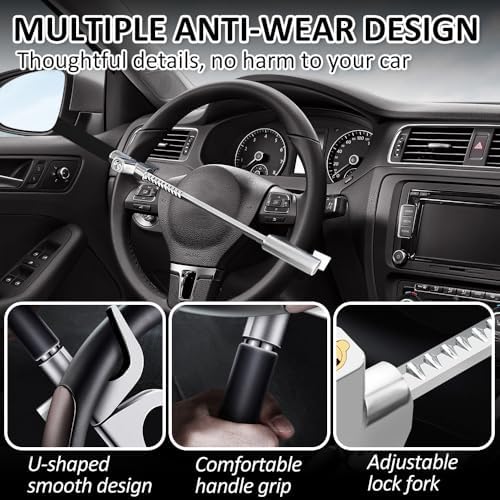 Heavy Duty Steering Wheel Lock with 3 Keys and Breakaway Tip
