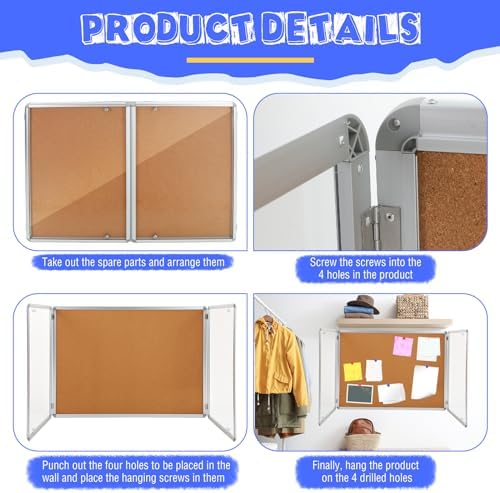 2 Pack Lockable Enclosed Bulletin Board 48x36 Inches