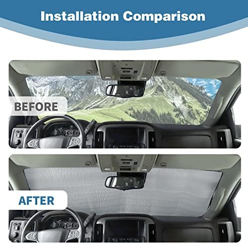 PDKLIN Windshield Sunshade Visor for Chevy Silverado GMC Sierra 2014-2017