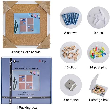 AkTop 12x12 White Framed Corkboard 4 Pack