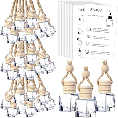 100pcs Clear Glass Car Diffuser Bottles with Lanyard and Instruction Cards