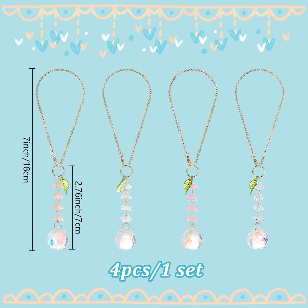 DELORIGIN 4pcs Crystal Lily of the Valley Car Charm Pendant Set