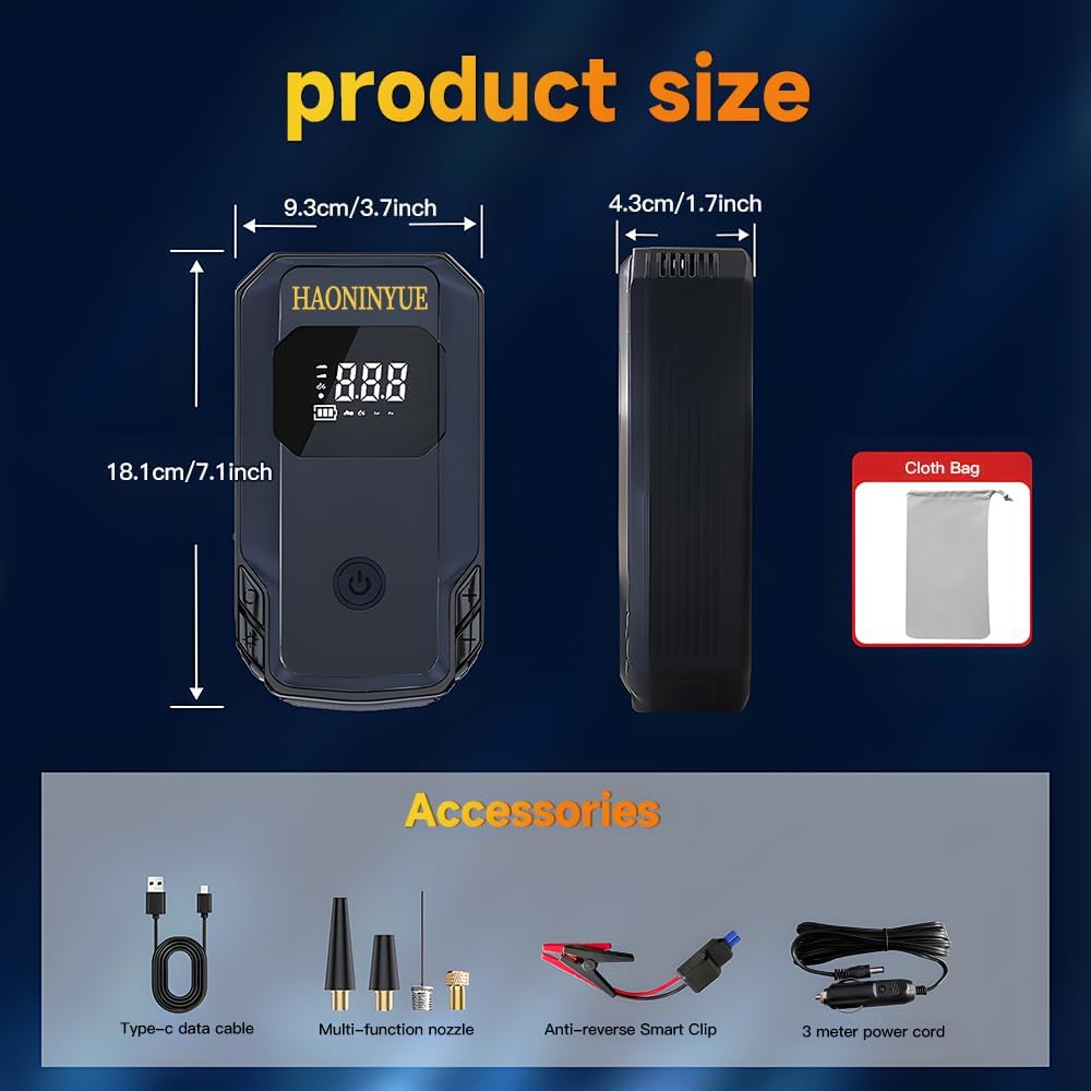 HAONINYUE 12V Emergency Starter with Air Compressor