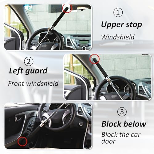 Heavy Duty Steering Wheel Lock with 3 Keys and Breakaway Tip