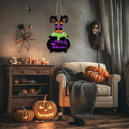 Halloween Witch Legs Welcome Door Sign Decor