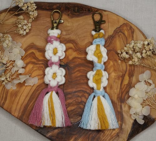 Macrame Daisy Flower Keychain Boho Handmade