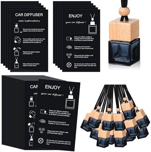100pcs Square Black Glass Diffuser Bottles with Lanyards and Instruction Cards