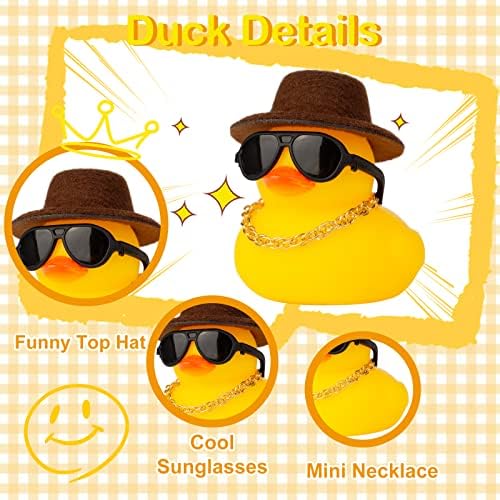 Yellow Duck Car Dashboard Decor with Beanie Hat Necklace Sunglasses