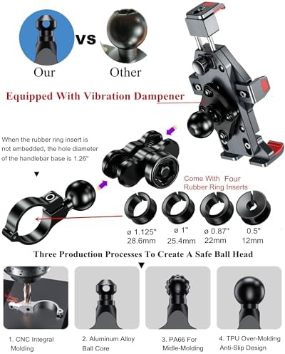 BRCOVAN Motorcycle Phone Mount with Secure Lock and Vibration Dampener