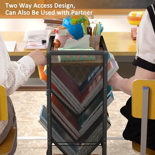 8 Tier Rolling Book Cart with Wheels and 2 Sides Access