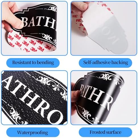 Bathroom Sign Sticker Black 10x45 Inches