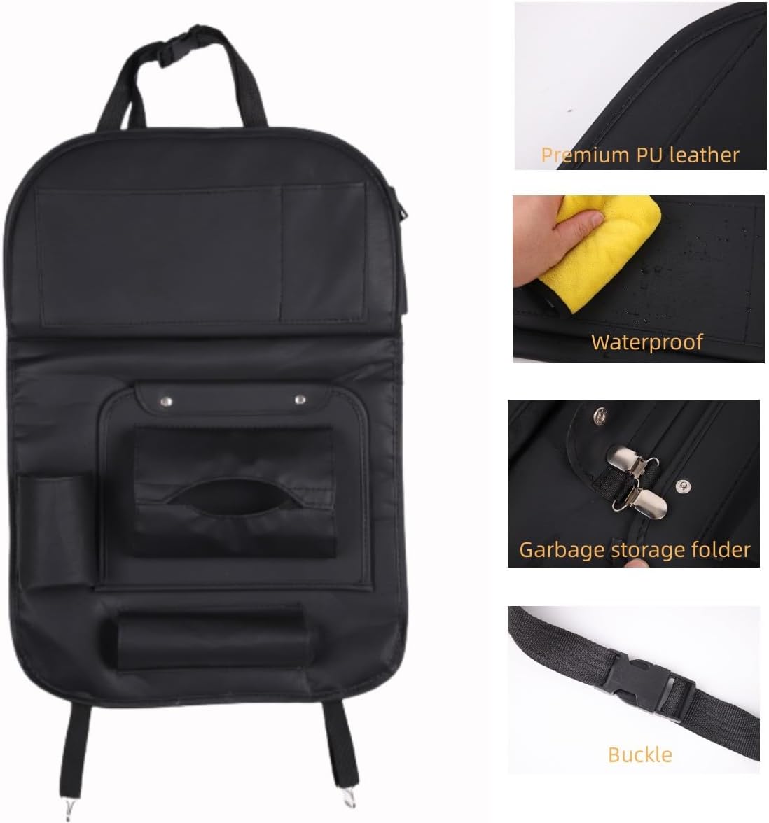 HURESON Upgraded Foldable Seat Back Organizer with Trash Can and Table Tray