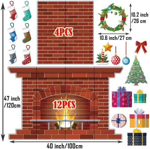 4 Ft Christmas Fireplace Bulletin Board Set 52Pcs