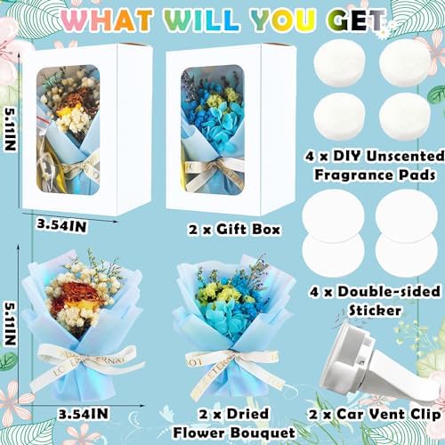 Square John Flower Clips For Car Vent 2pcs Dried Flower Set Blue