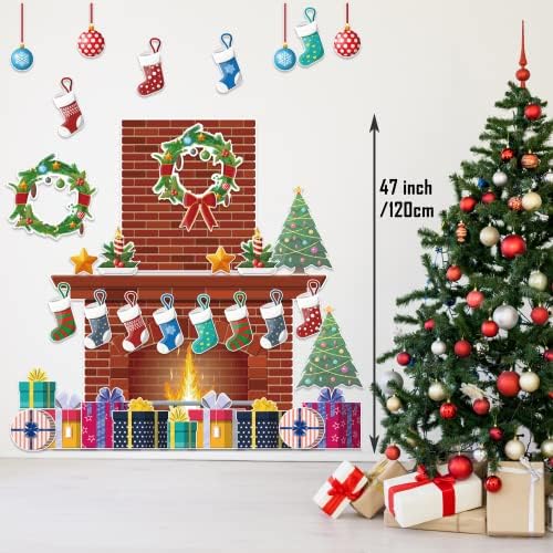 4 Ft Christmas Fireplace Bulletin Board Set 52Pcs