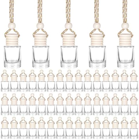 50pcs Cylindrical Empty Glass Air Freshener Bottle with Wooden Cap and String